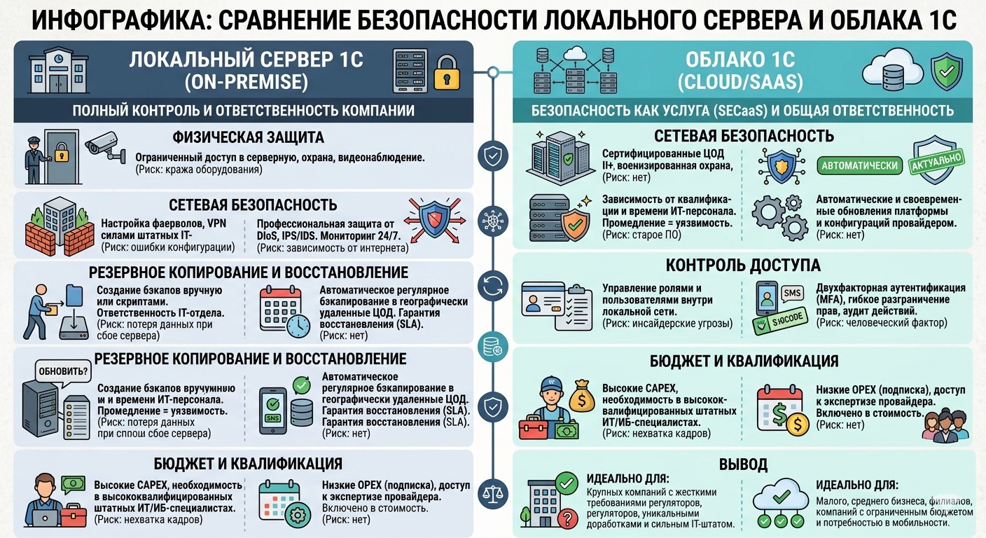 Сравнение безопасности 1С облако и локального сервера.