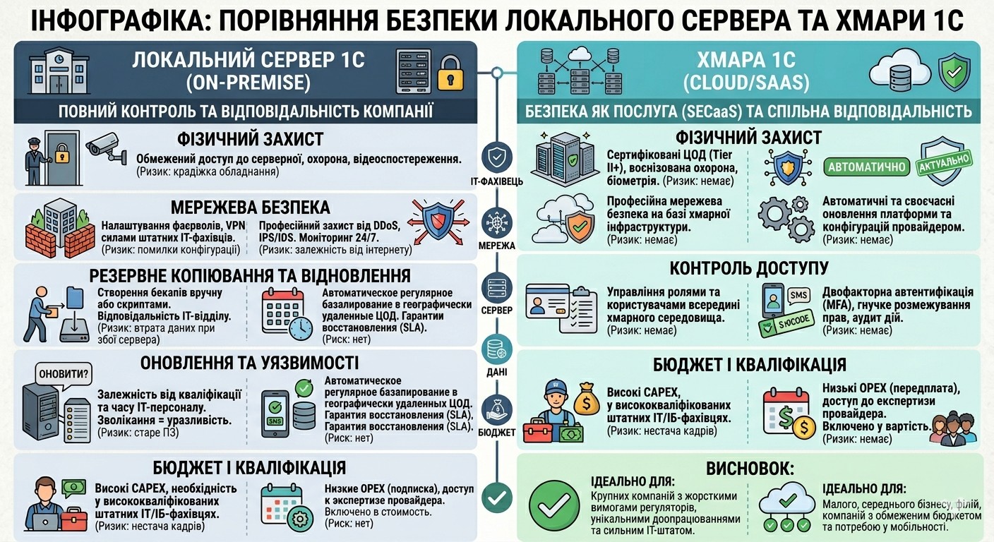 Порівняння безпеки 1С хмара та локального сервера.