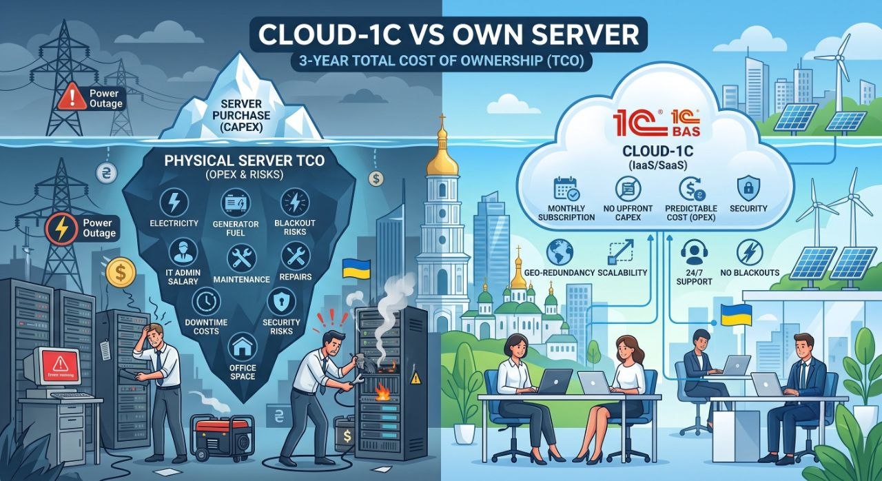 Скрытые расходы TCO 1С сервера инфографика айсберг стоимость содержания сервера 1С